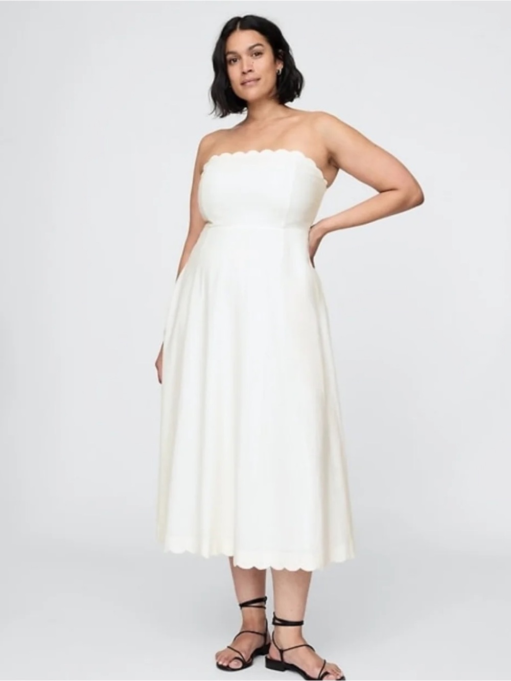 NWT! GAP White Linen-Blend Scalloped Midi Dress - Size Large 🪂